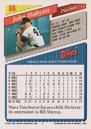 1993 Topps Arany Baseball 86 John Habyan New York Yankees MLB Hivatalos Kártyára A Topps Cég