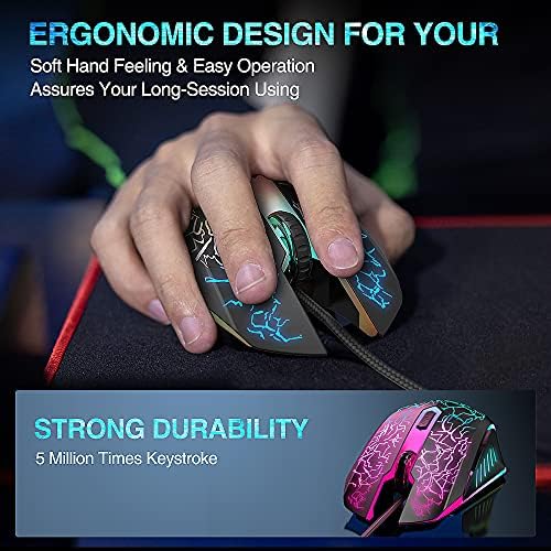 BENGOO Gaming Egér, Vezetékes, Optikai USB-Számítógép Egér RGB Háttérvilágítású, 4 Állítható DPI Akár 3600, Ergonomikus Gamer Laptop