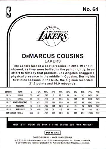 2019-20 Panini Karika Kék 64 DeMarcus Cousins Los Angeles Lakers Kosárlabda Kártya