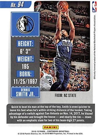 2018-19 Panini Versenyző bérlet 94 Dennis Smith Jr. - Dallas Mavericks NBA Kosárlabda Trading Card