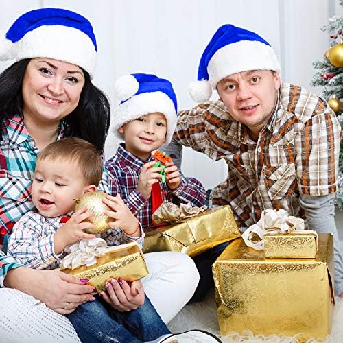 Aneco 3 Csomag Karácsonyi Mikulás Sapka Kék Kalap, Rövid Plüss Fehér Bilincs Plüss Szövet Mikulás Sapkát a Karácsonyi Ünnep Party